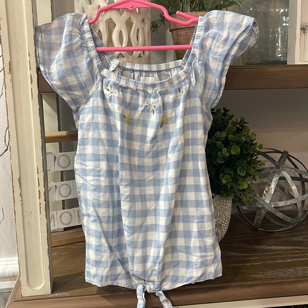 Checkered Blue Blouse Sz 6